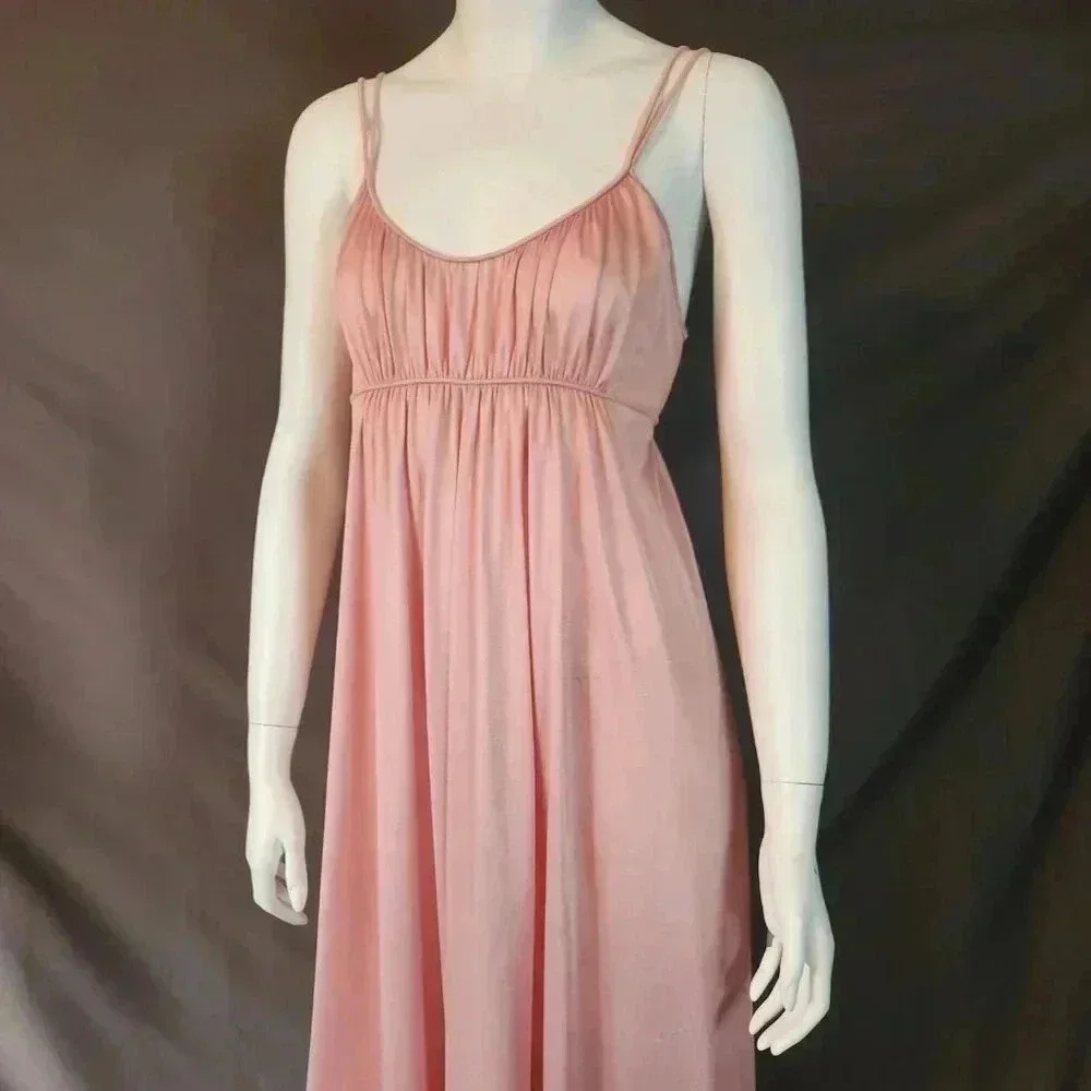 Vintage 70s Blush Pink Empire Waist Slip Nightgown Dress S - Picture 8 of 13